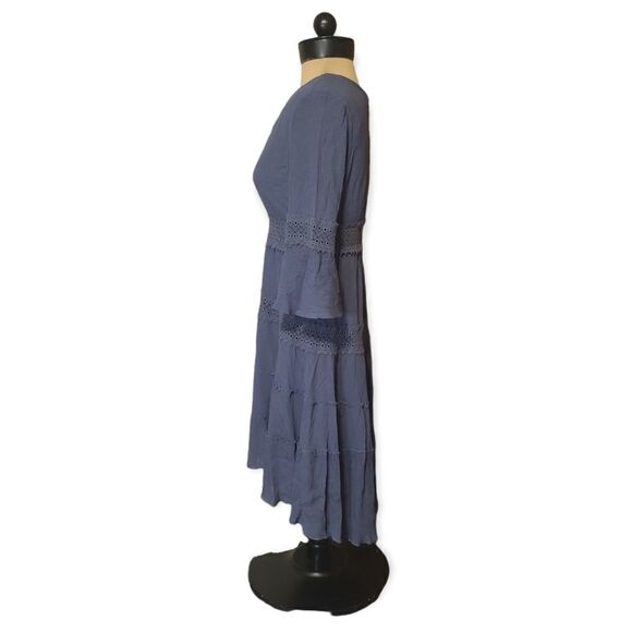 Solitaire Boho Blue Gauze Lace Hi Lo Dress Size M - Picture 3 of 5